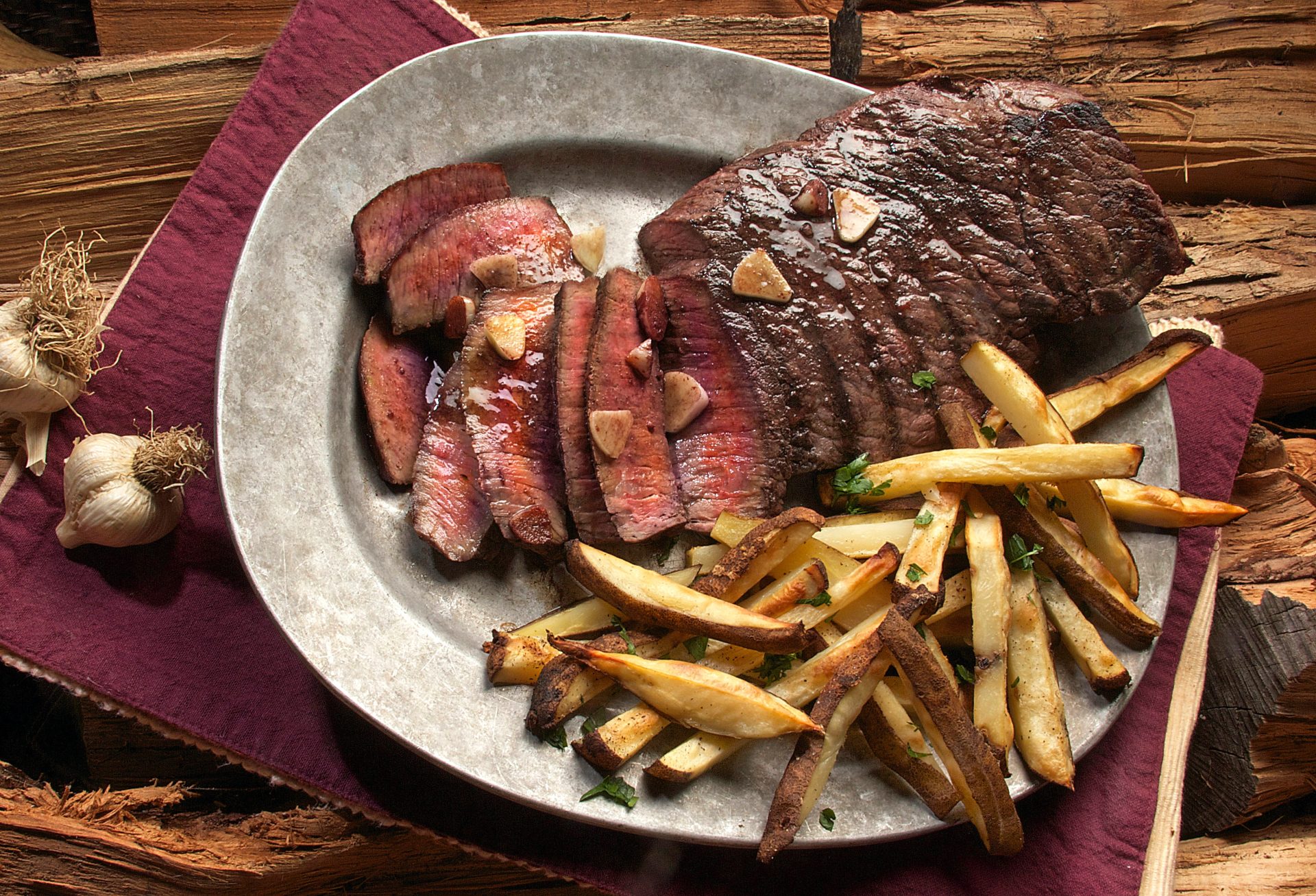 Steak and fries in a plate